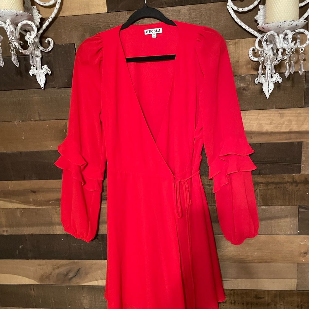 Attic Salt Vibrant Red Long Sleeve Dress